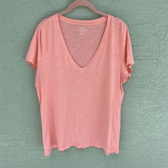 J.Crew Women's V-Neck Slub Cotton Tee 2XL Short Sleeve - Picture 1 of 6